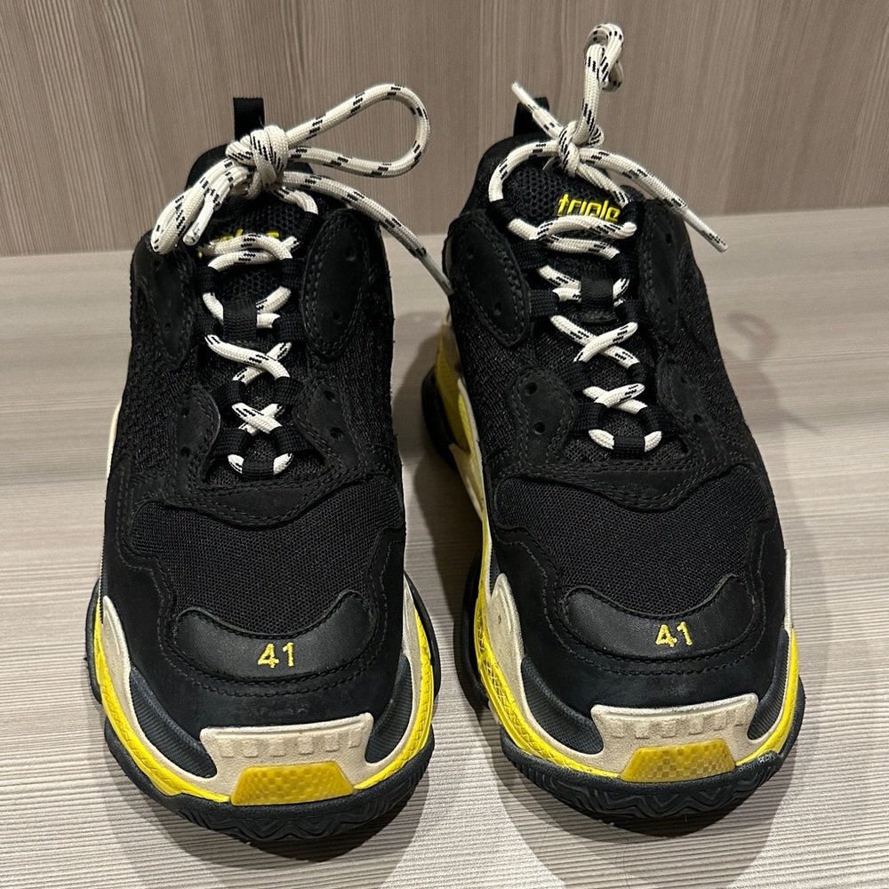 Balenciaga Black and Yellow Triple S Sneakers: unisex